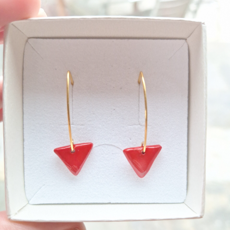 Rood driehoekige parel - vermeil goud/ sterling zilver