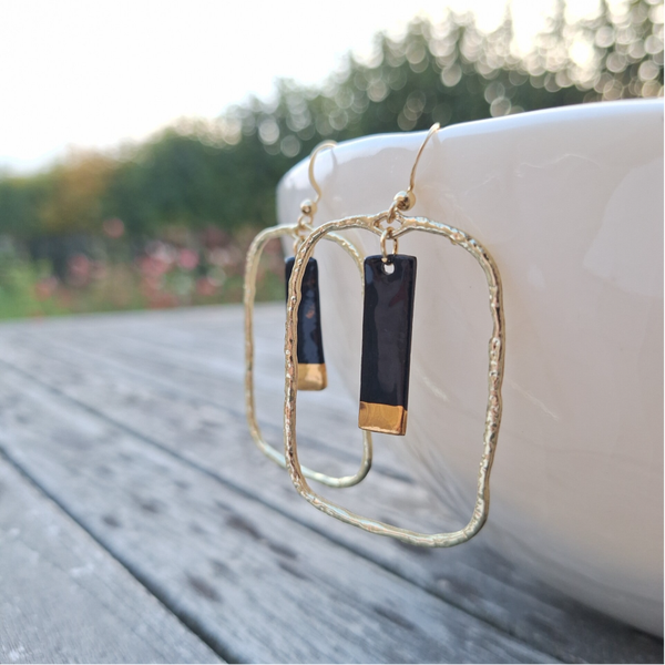 Zwart porselein rechthoek - RVS goud