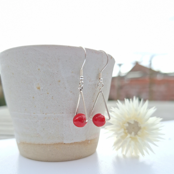 Rood ronde parels parel - sterling zilver