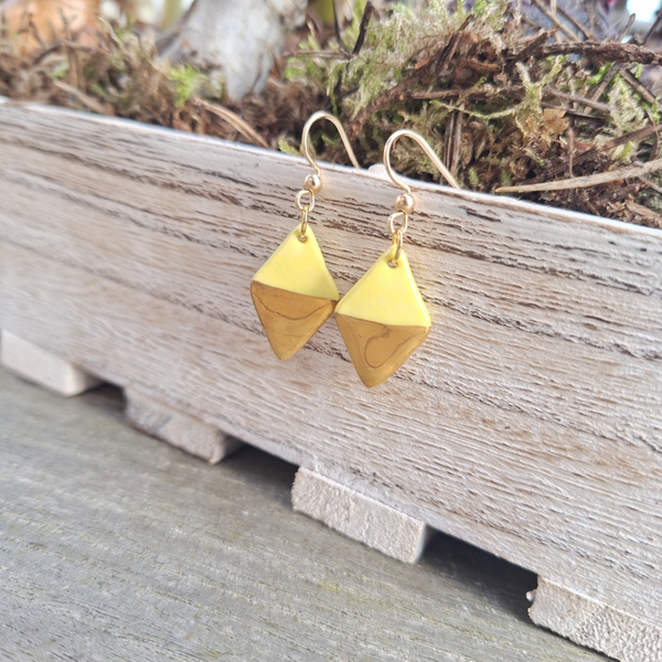 Geel gouden ruitvormige porselein keramiek oorbellen - vermeil goud