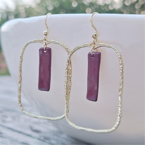 Aubergine paars porselein rechthoek - Verguld goud