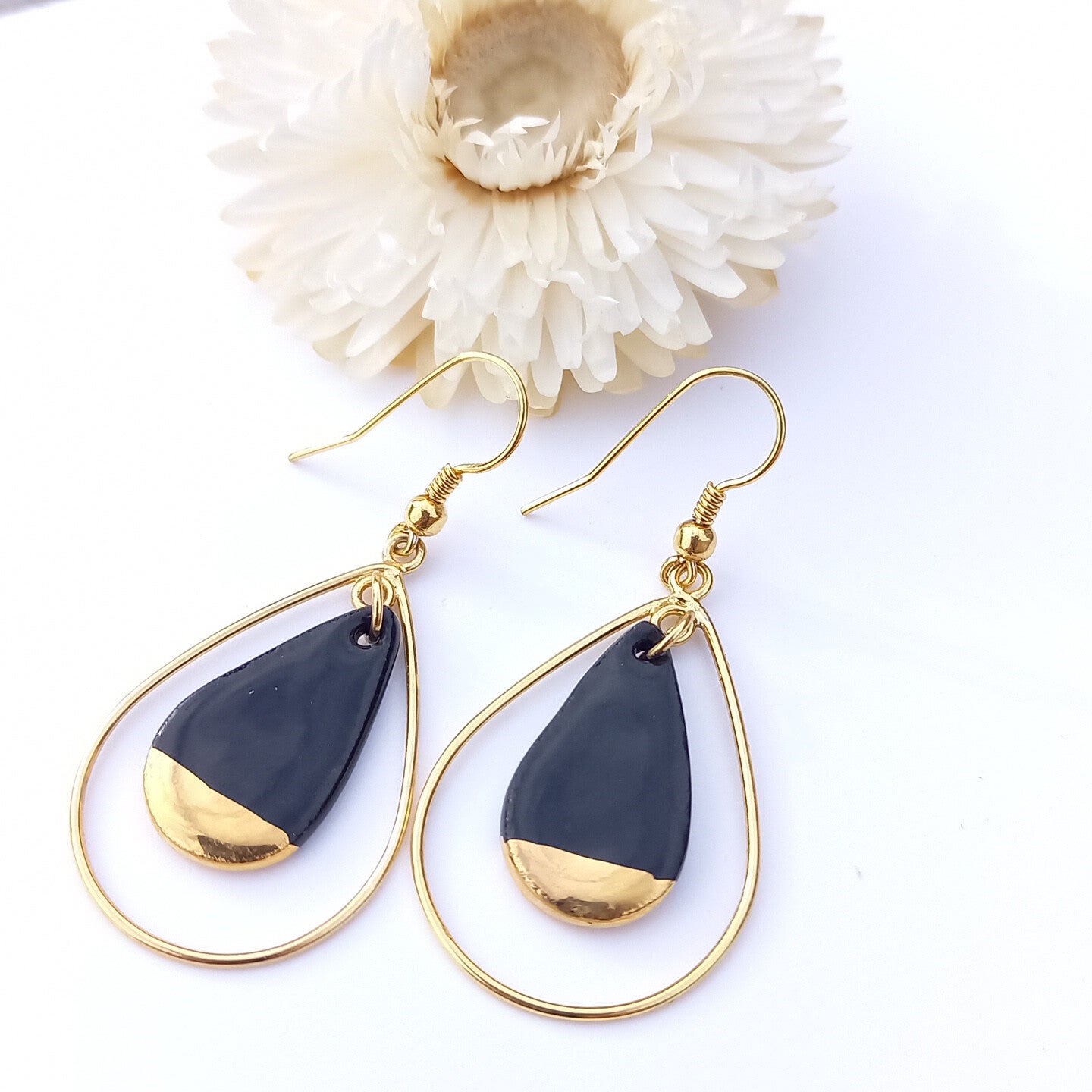 Zwart gouden porselein oordruppels - RVS goud