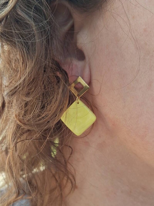 Geel gouden ruitvormige porselein keramiek oorbellen - chirurgisch staal