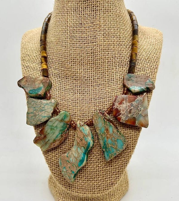 Tiger-Eye and Imperial Jasper slab Necklace