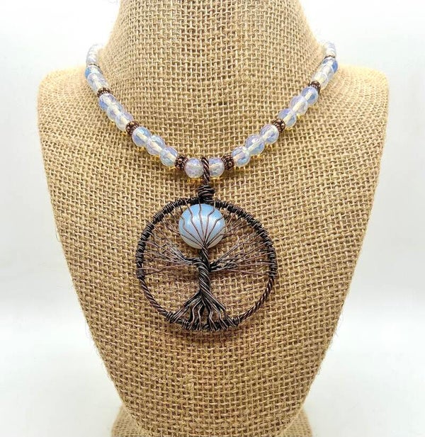 Tree of Life with Moon Necklace & Opalite Beads