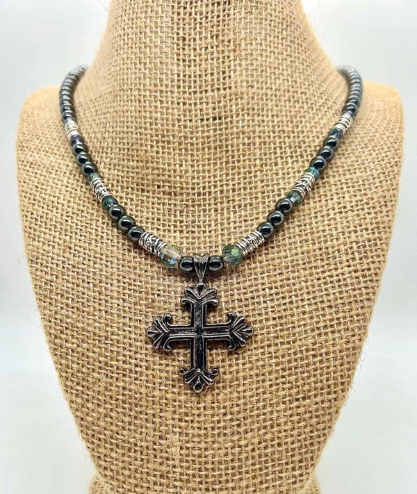 Dark Metal Cross Pendant Necklace
