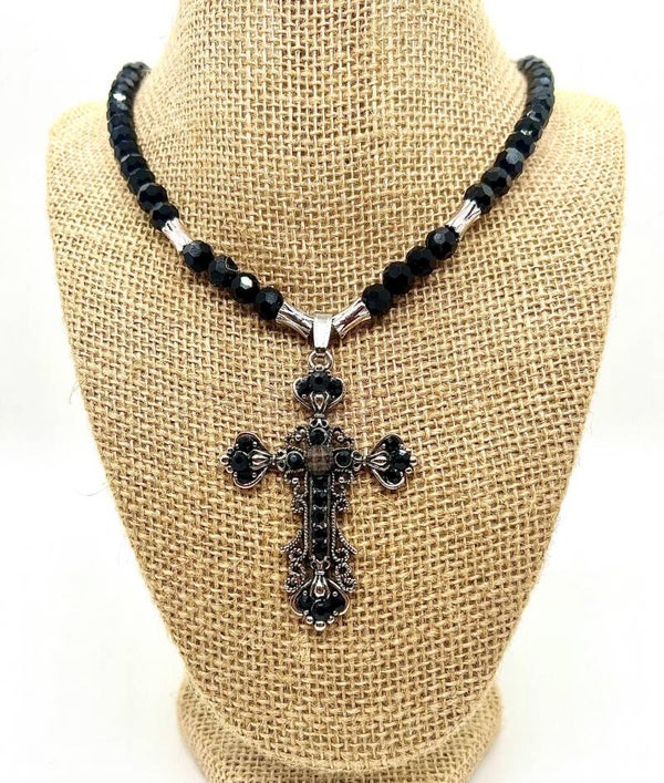 Ornate Silver Cross Pendant Necklace