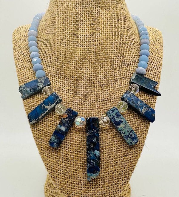 Blue Imperial Jasper Stone Slab Necklace