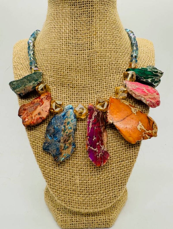 Multi-Colored Jasper Stone Slab Necklace