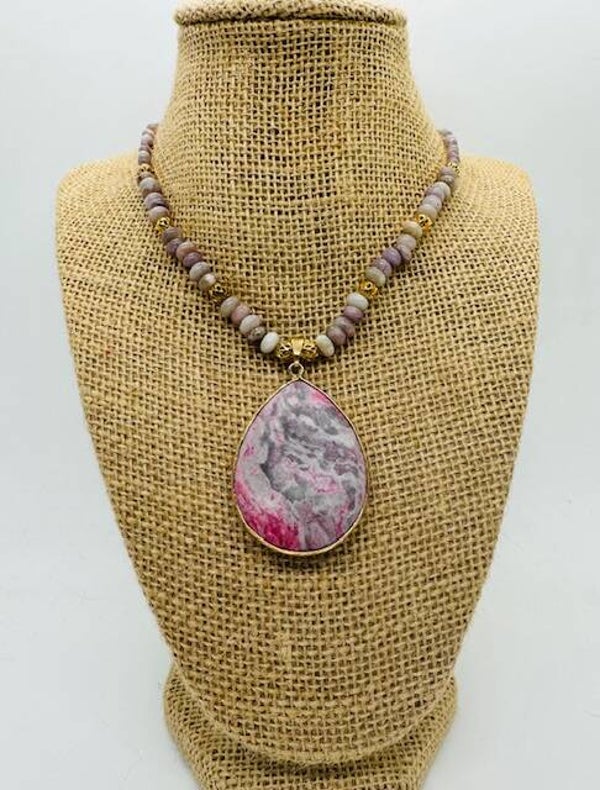 Pink Map Stone Pendant Necklace
