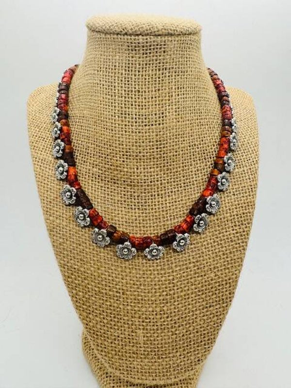 Flower Power w/red & brown coral beads