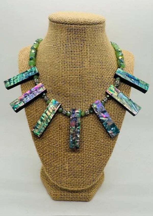 Abalone with Crystal-cut sage beads