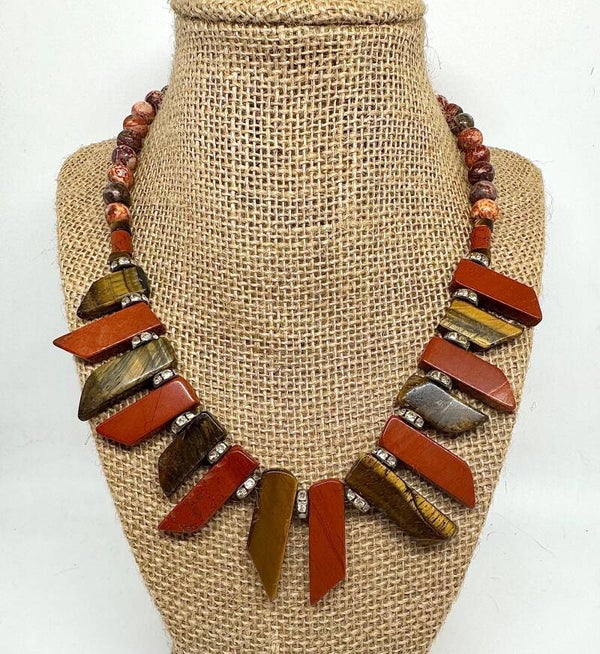 Tiger-Eye and Red Jasper Stone Necklace