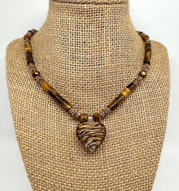 Lampwork Heart Pendant with tiger eye