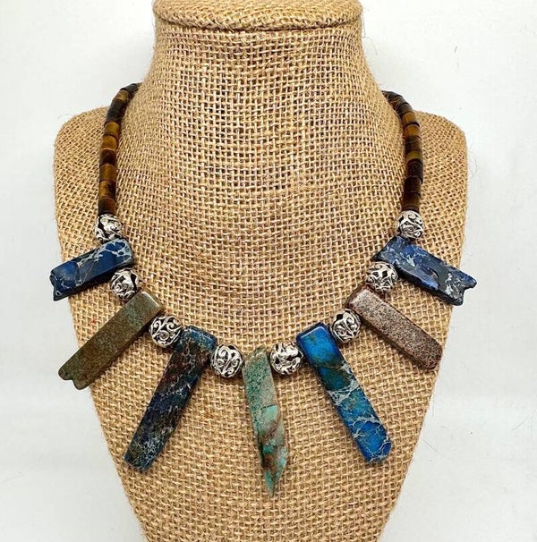 Jasper slab/spike w/Tiger-Eye Necklace
