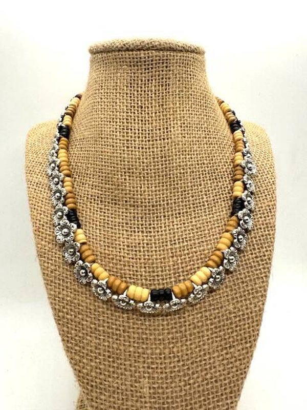 Flower Power Necklace with wood accent beads