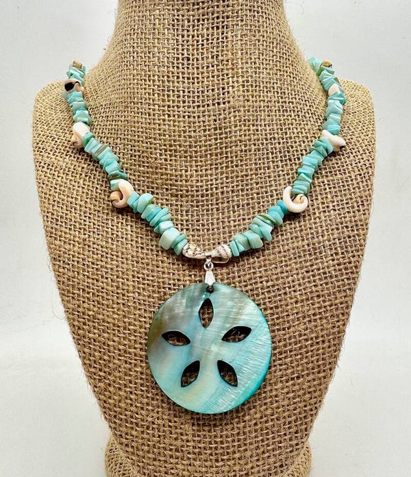 Aqua Seashell/Coral Necklace