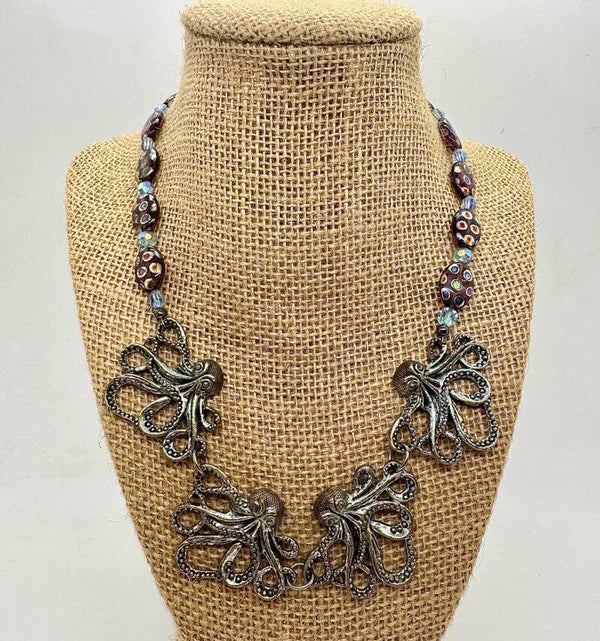 Seashore Octopus Lampwork Necklace