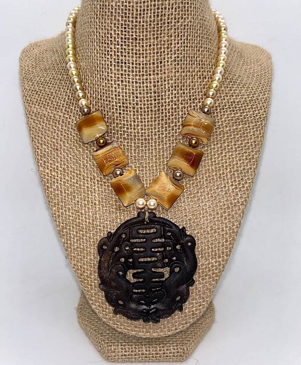 Jade Pendant Necklace with Aragonite Accent Beads