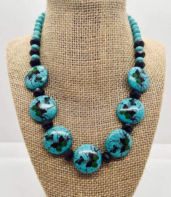 Blue Howlite Butterfly Bead Necklace