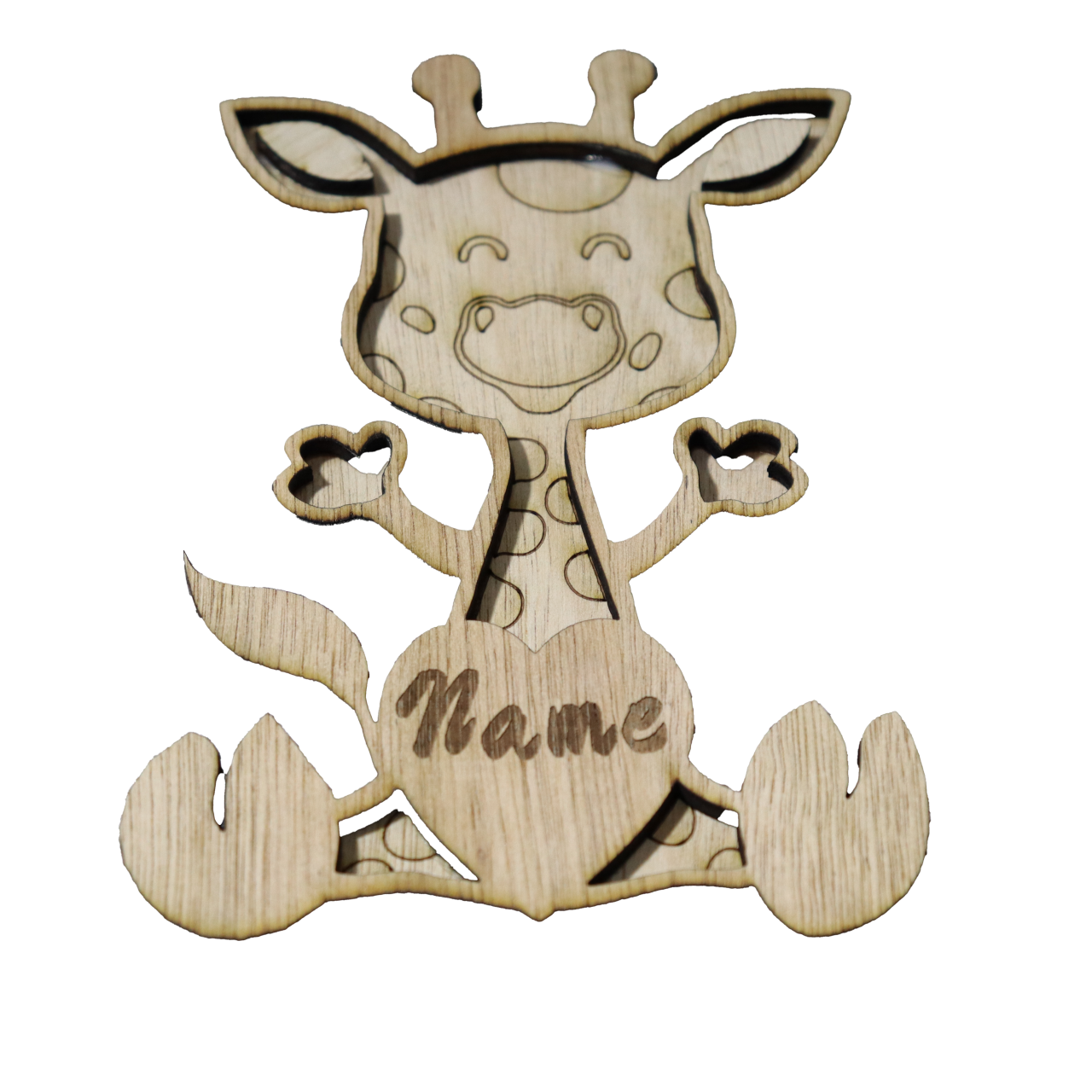 Baby giraf met naam in hart wanddecoratie