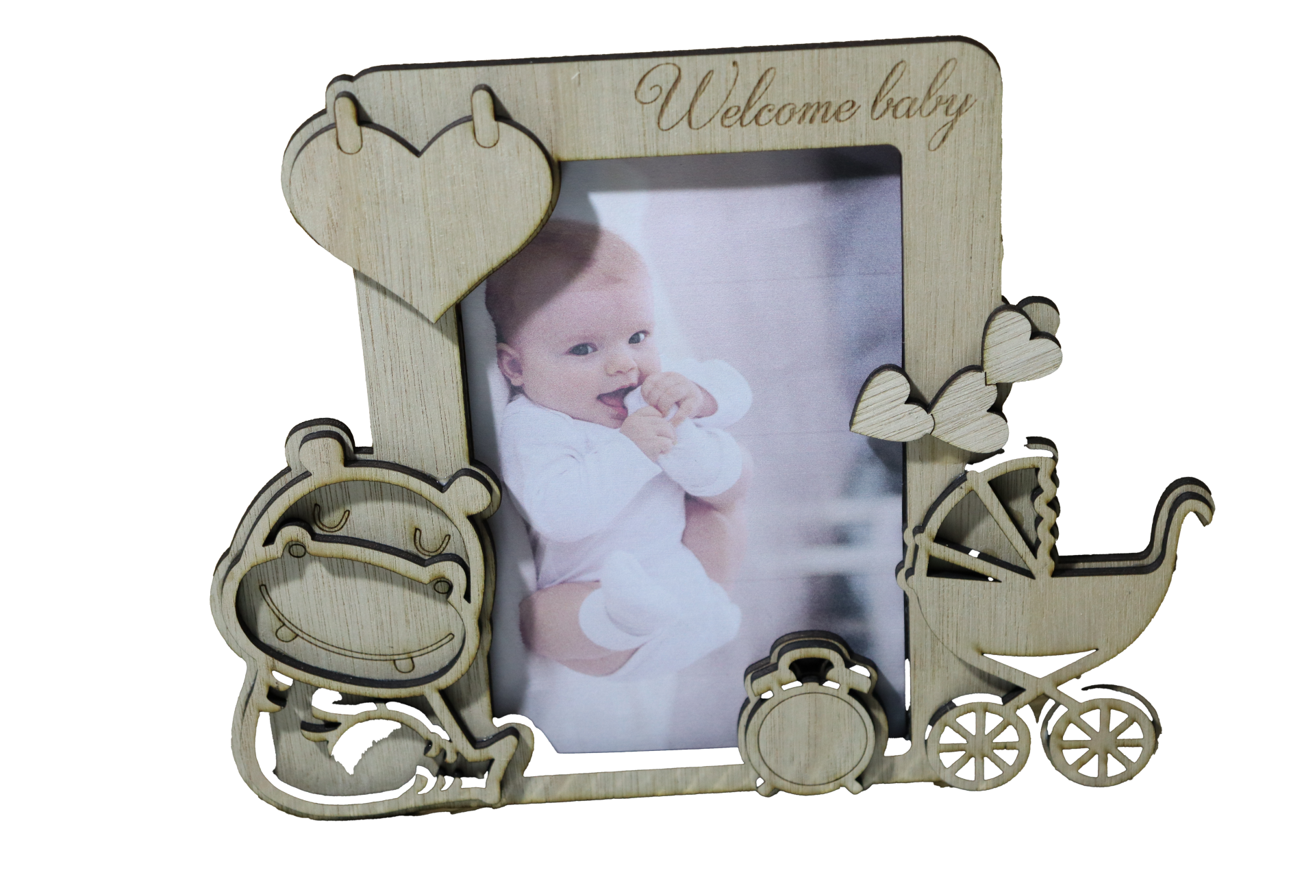 Houten geboortekaart Hippo (baby aankondiging)