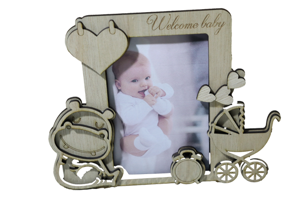 Houten geboortekaart Hippo (baby aankondiging)