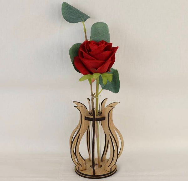 mini vaas met zijde roos