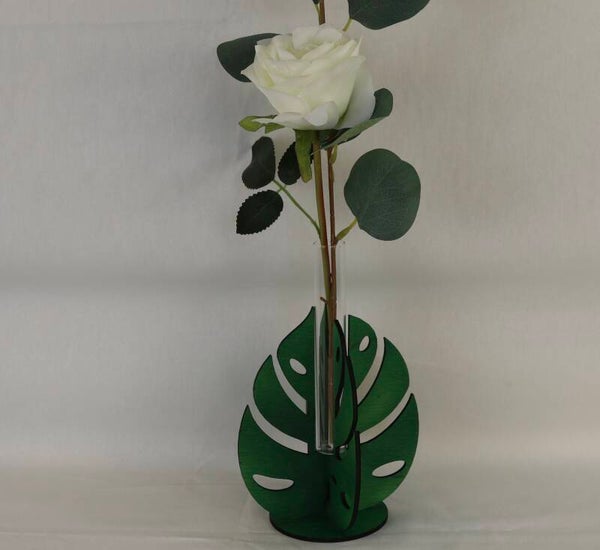 mini vaas monstera blad met roos