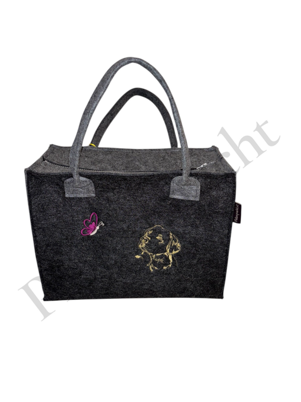 Filztasche bestickt Labradorkopf/Schmetterling
