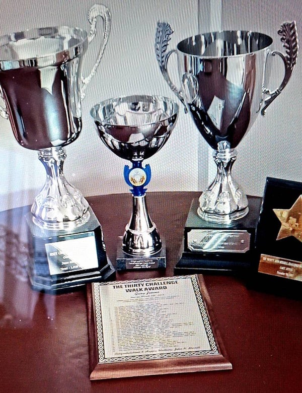TEN CHALLENGE WALK AWARD CUP AND CERTIFICATE.
