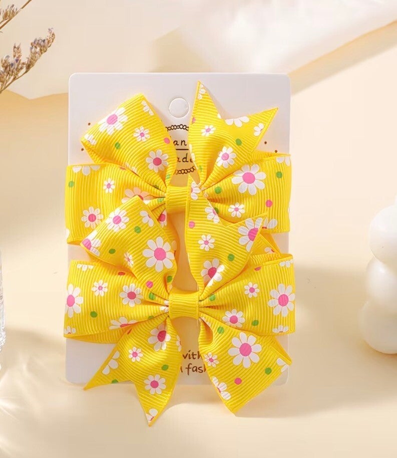 Yellow flower hair bows