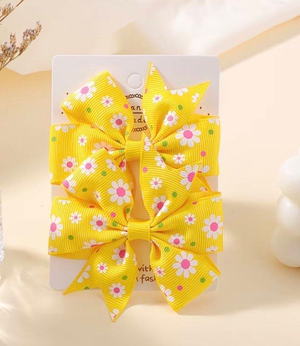Yellow flower hair bows
