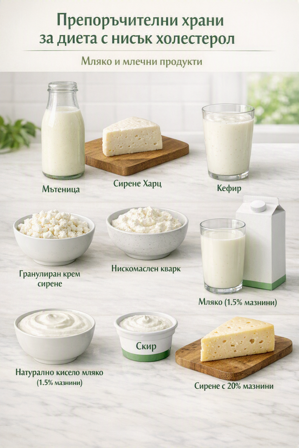 Препоръчителни храни за диета с нисък холестерол Мляко и млечни продукти