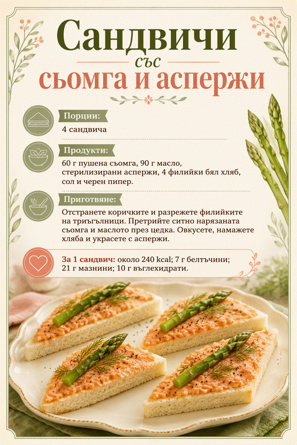 Сандвичи с пушена сьомга и аспержи