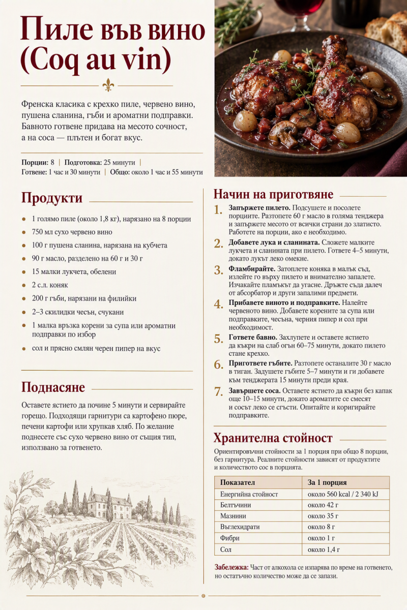 Пиле във вино (Coq au vin) 