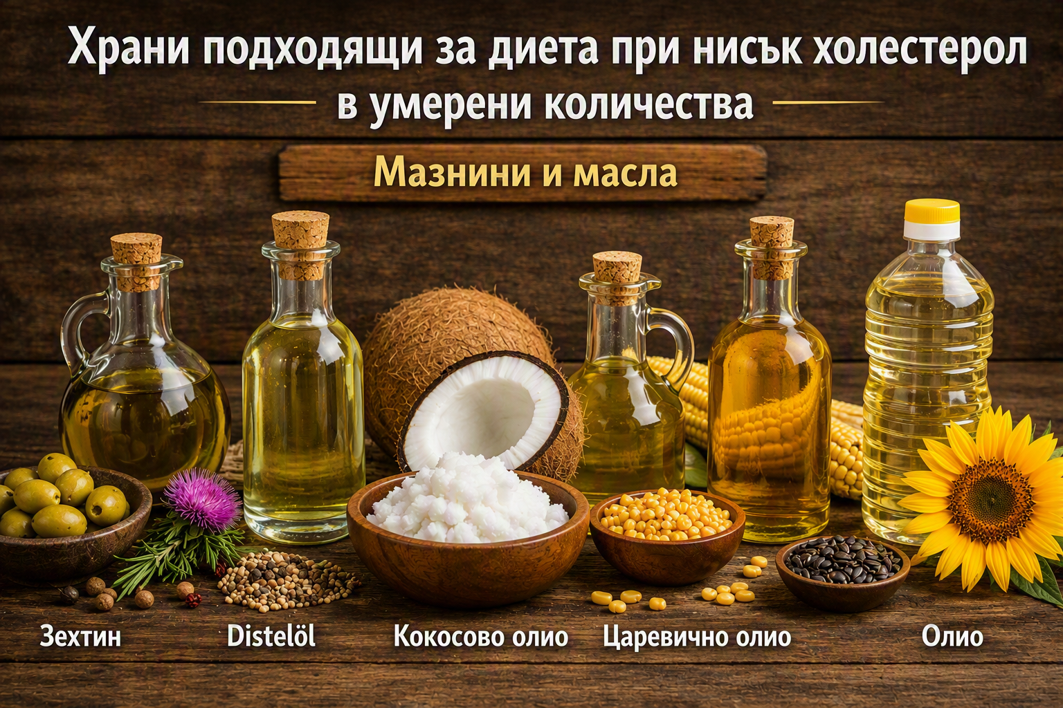 Храни подходящи за диета при нисък холестерол в умерени количества Мазнини и масла