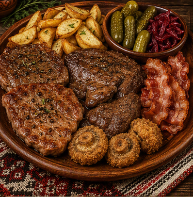 Пържоли на дървена чиния