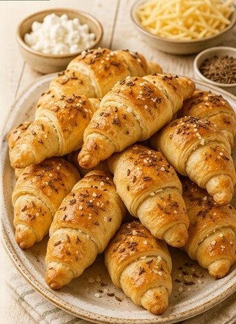 Кифлички с извара и кашкавал