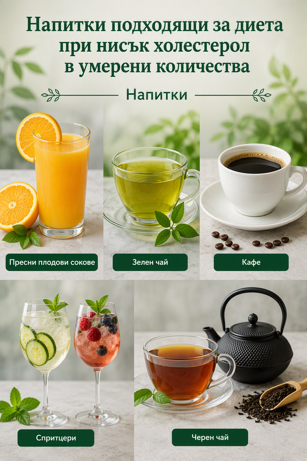 Напитки подходящи за диета при нисък холестерол в умерени количества "Напитки 
