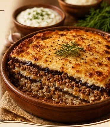 Мусака с телешко, патладжани и ориз