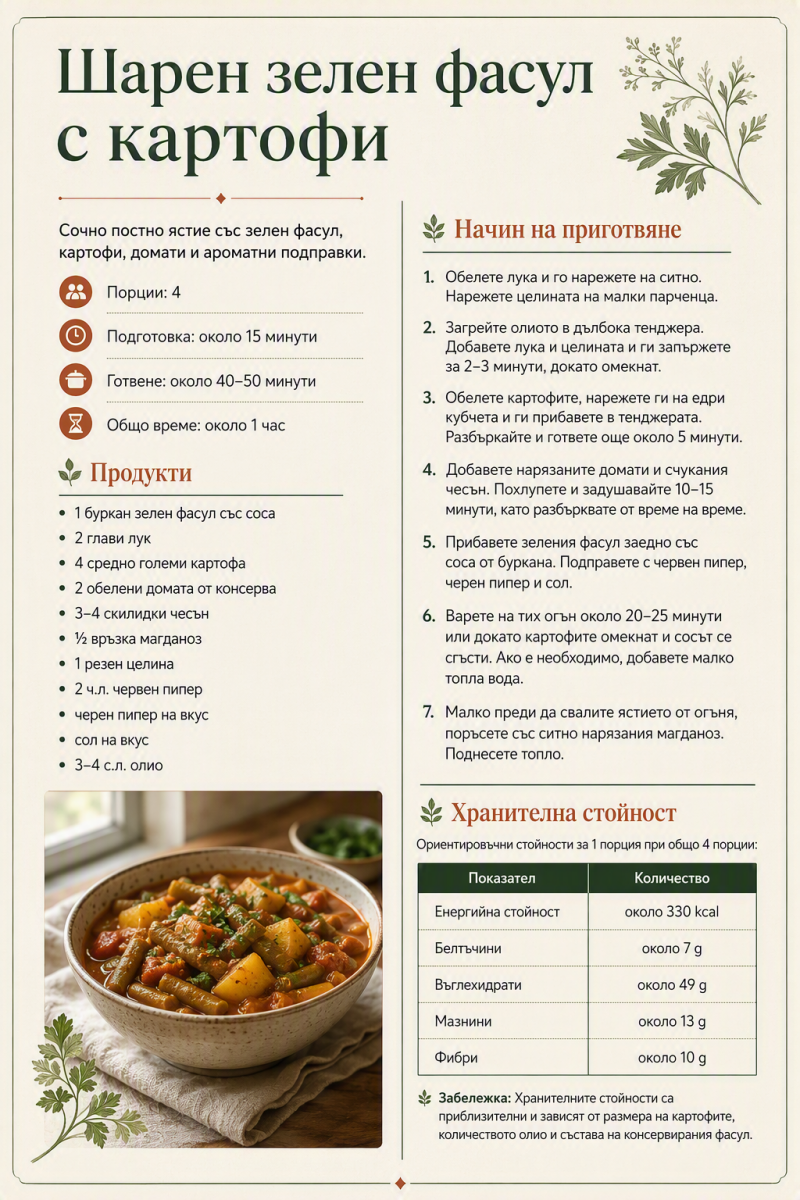 Шарен зелен фасул с картофи