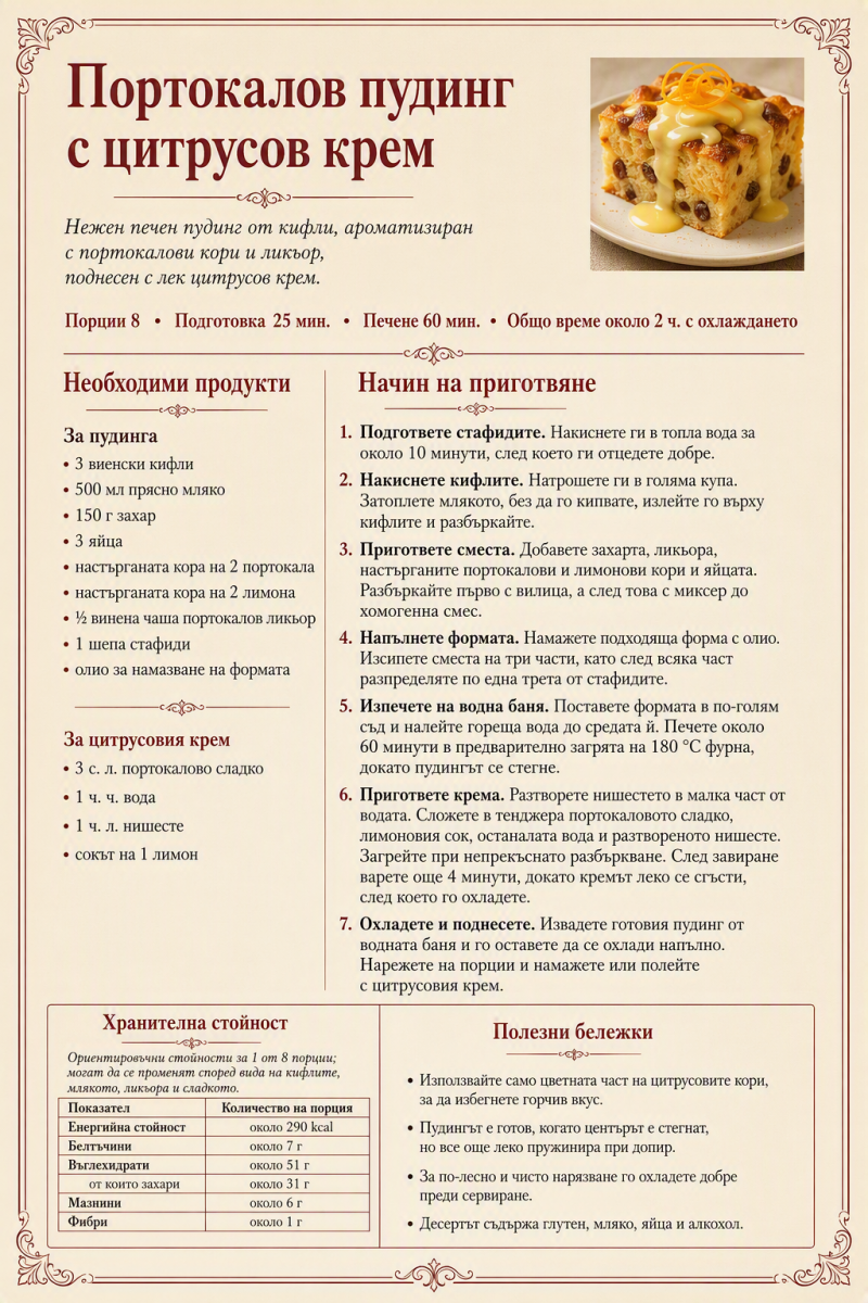 Портокалов пудинг с цитрусов крем