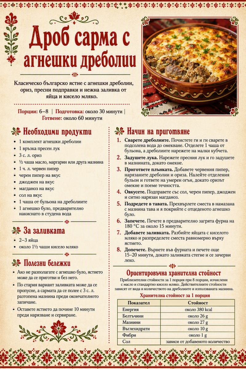 Дроб сарма с агнешки дреболии