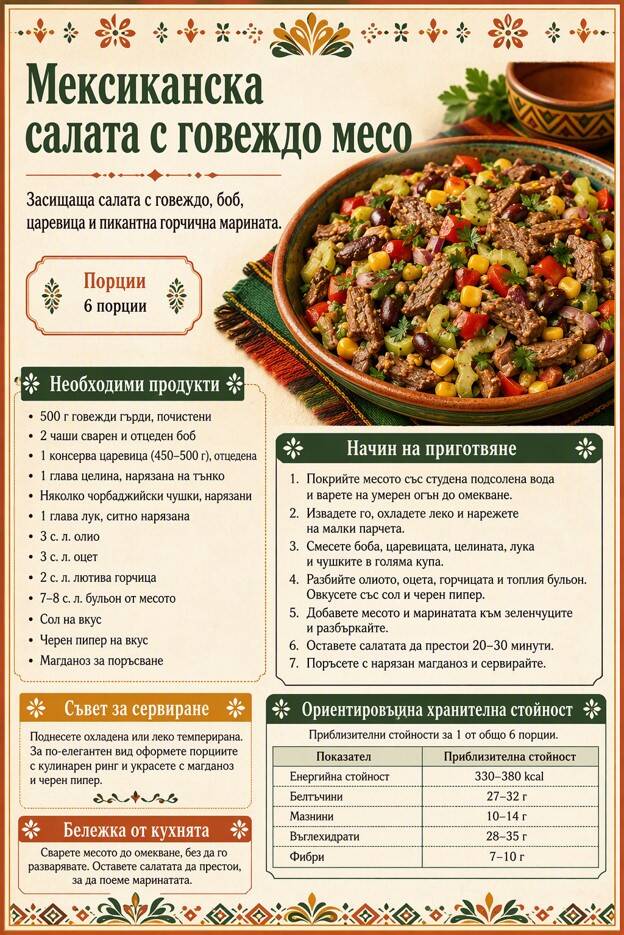 Мексиканска салата с говеждо месо