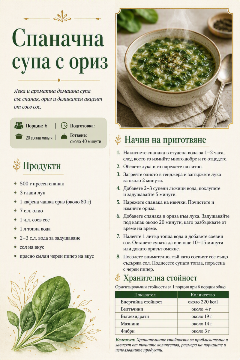 Спаначна супа с ориз