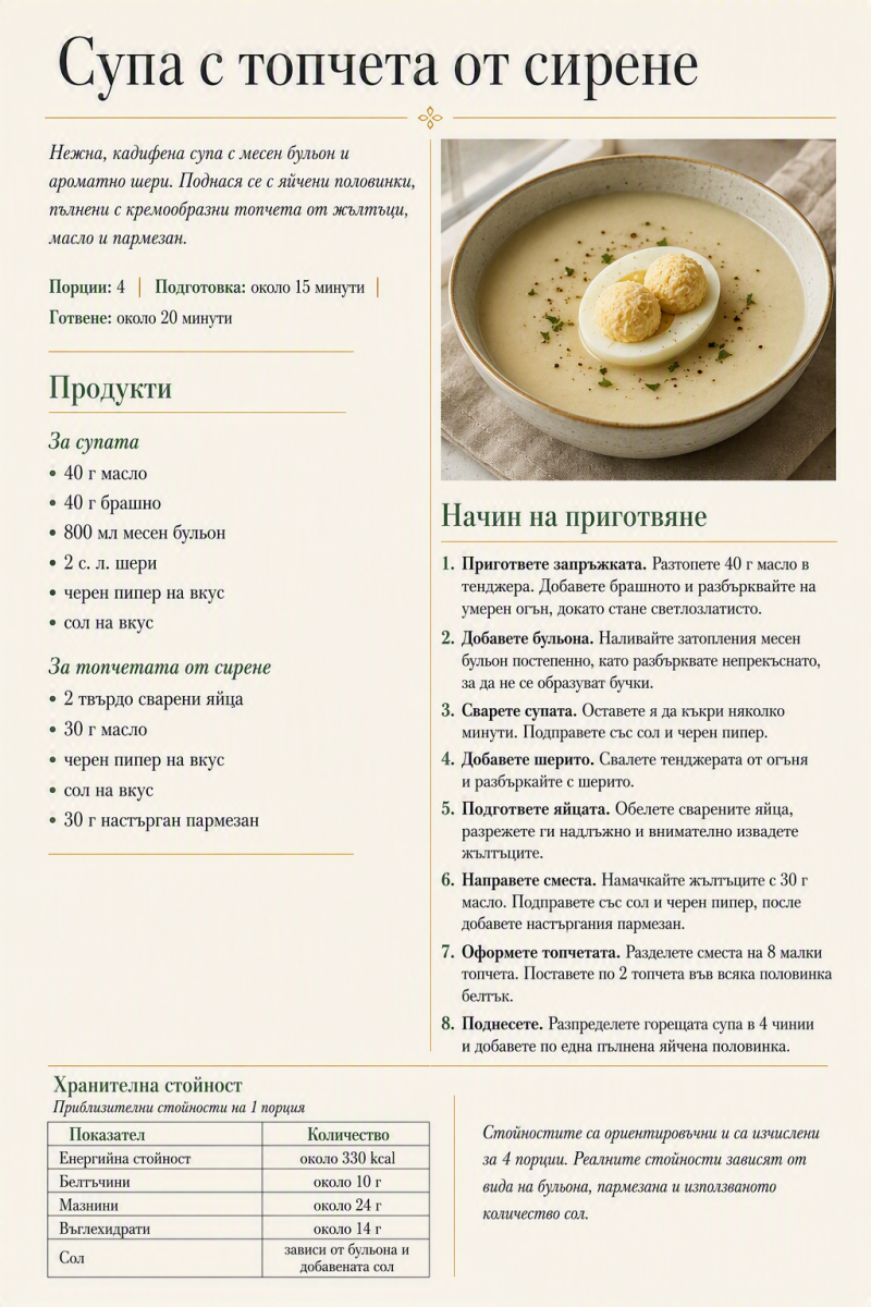 Супа с топчета от сирене