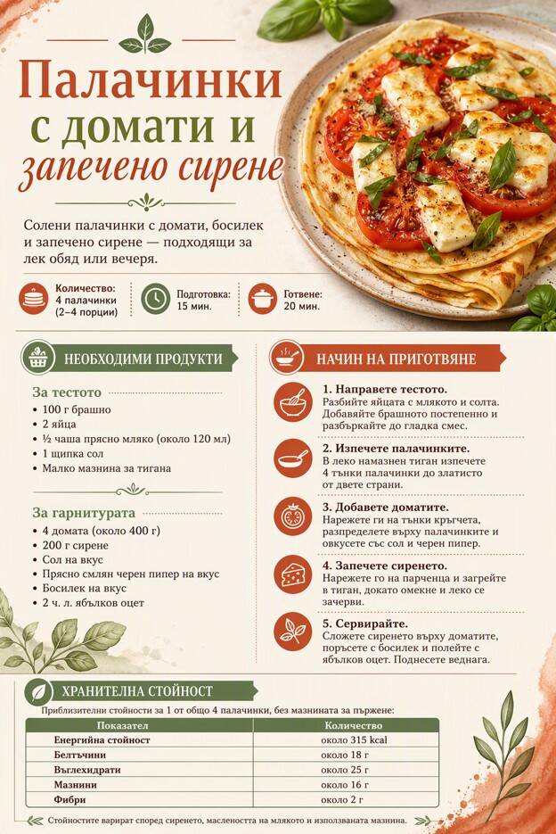 Палачинки с домати и запечено сирене