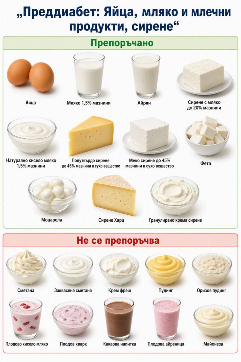 Преддиабет Яйца, мляко и млечни