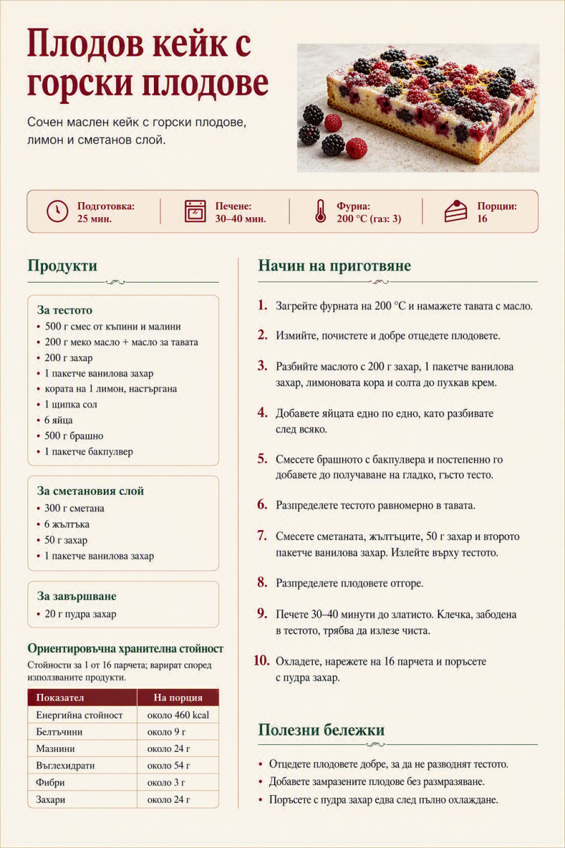 Плодов кейк с горски плодове